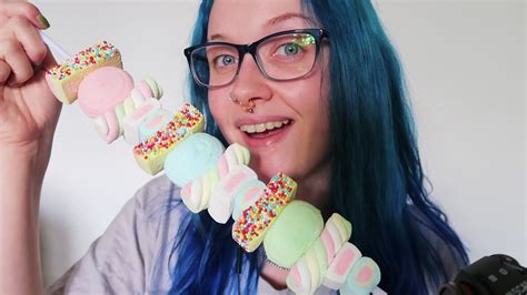 Asmr Eating Marshmallow Kebab Chewy Spongy Eating Sounds Youtube