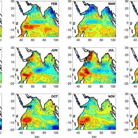 Monthly Variability Of Model Surface Currents Zonal And Meridional