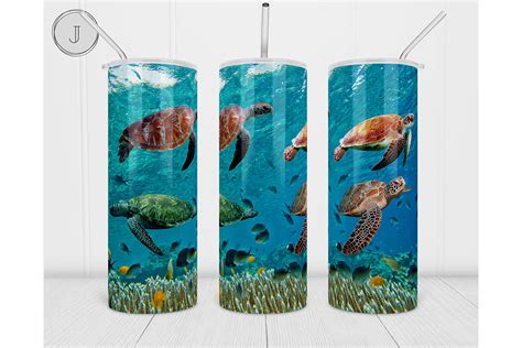 20oz Turtle Tumbler Blue Ocean Coral Sea Graphic By Join29design