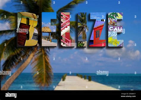 Belize Collage With Palm Stock Photo Alamy