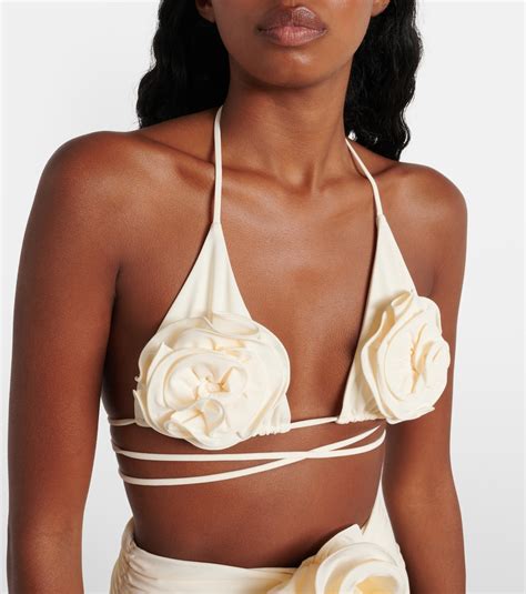 Floral appliqué triangle bikini top in white Magda Butrym Mytheresa