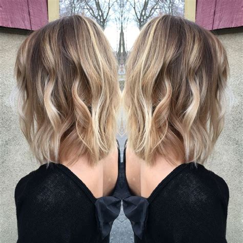 Wavey Lob Balayage Rooty Blonde Blonde Highlights Wavey Lob