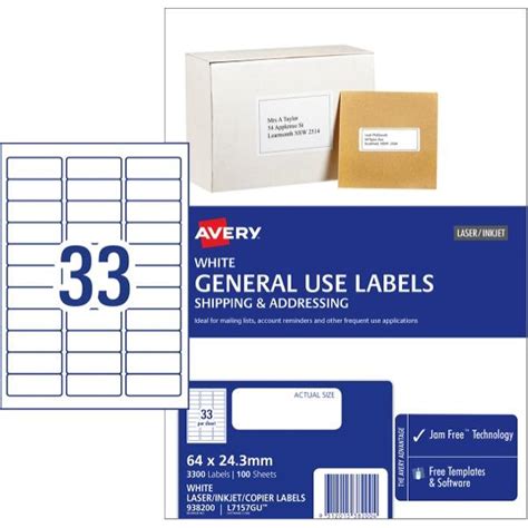 Avery General Use Labels L7157 33 Per Sheet | OfficeMax NZ