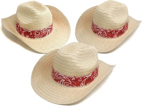 12 Piece Western Cowboy Hats With Red Bandana Bulk Adult