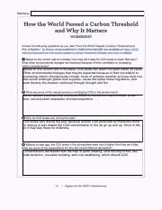 Carbon Threshold Worksheet Pdf Name S How The World Passed A Carbon