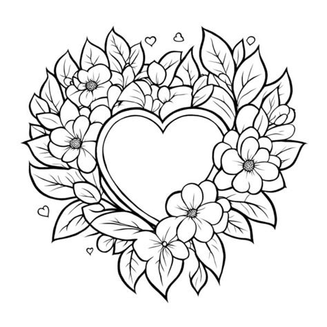 Download Heart With Flowers And Leaves Coloring Page Coloring Pages