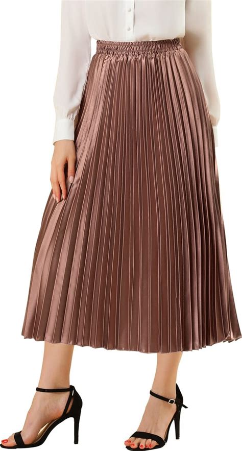 Allegra K Women S Elastic Waist Party Metallic Shiny Accordion Pleated