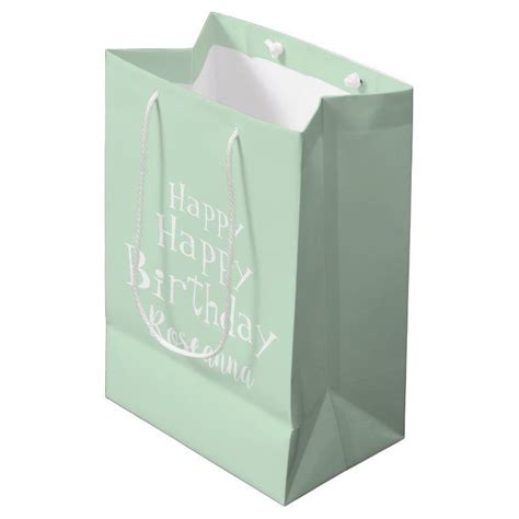 Personalized Happy Birthday Pastel Mint Green Medium Gift Bag Zazzle