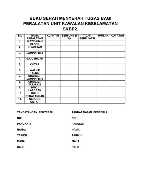 Contoh Buku Log Pengawal Keselamatan Anne Jones