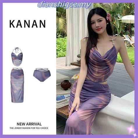 Swimsuit Female Sexy Long Skirt Bikini Three Piece Korean Style Fashion Beach Vacation Travel