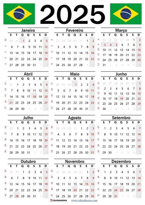 Calendario 2025 Brasil Calendário Calendários Imprimíveis Feriados