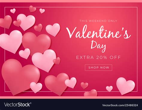 Valentines Day Sale Poster With 3d Hearts Vector Image