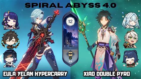 C0 Eula Raiden Yelan C0 Xiao Double Pyro 4 0 Spiral Abyss Floor 12