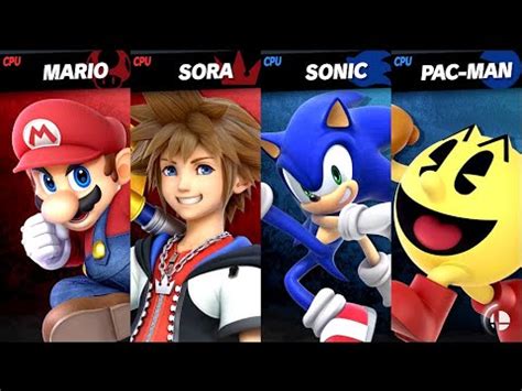 Mario And Sora VS Sonic And Pac Man LV 9 CPU Battle Super Smash Bros