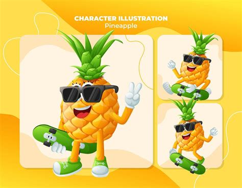 Cute Pineapple Characters Skateboarding 47809534 Vector Art At Vecteezy