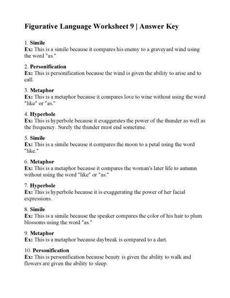 Figurative Language Worksheet 9 Answers — Db