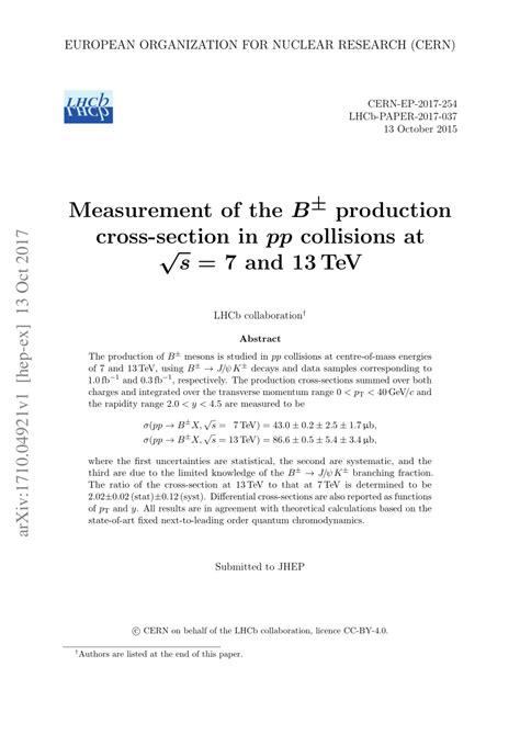 Pdf Measurement Of The B { Pm} Production Cross Section In Pp