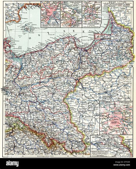 Map of the North-East Germany. Publication of the book "Meyers Konversations-Lexikon", Volume 7 ...