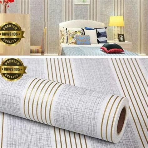 Jual Wallpaper Sticker GARIS SALUR ABU GOLD Dekorasi Dinding Kamar