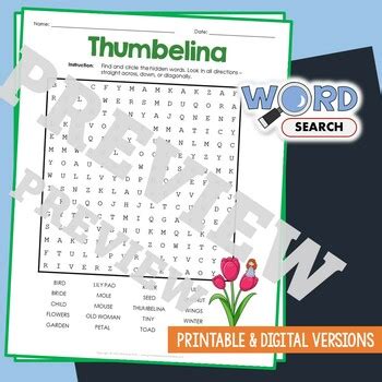 Fairy Tale Thumbelina Word Search Puzzle Story Book Review Activity