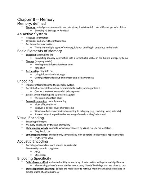 Psych Chapter 8 Chapter 8 Memory Memory Defined Memory Set Of