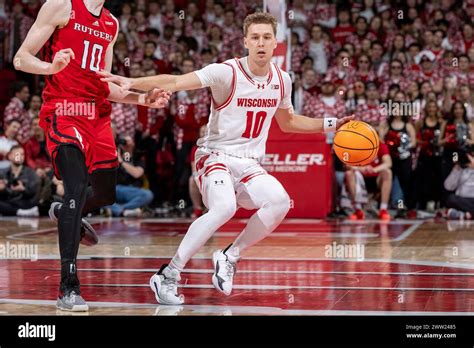 Wisconsin Badgers Guard Isaac Lindsey 10 Handles The Ball During The