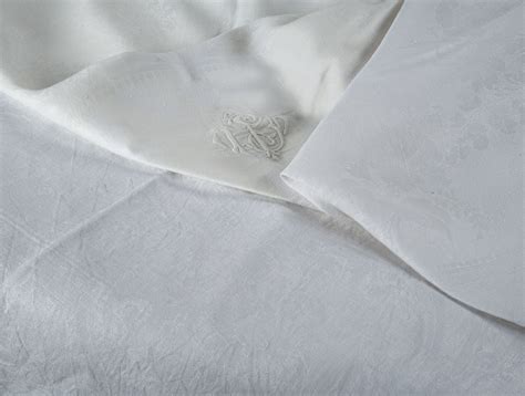 Nappe Damas Blanc Chiffre Soubrier Louer Tissus Nappe Xxe