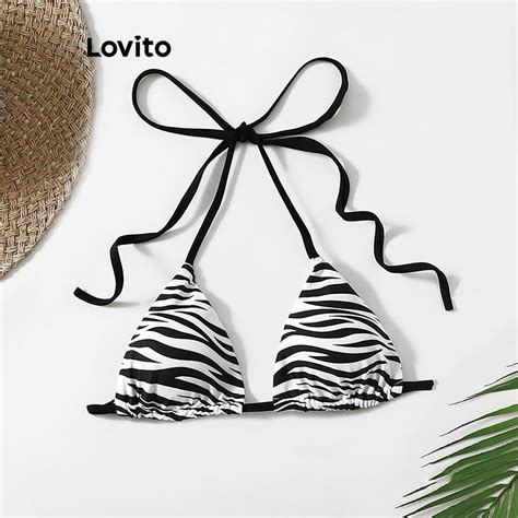 Lovito Women Sexy Striped Lace Up Side Stripe Bikini Top LNL37050