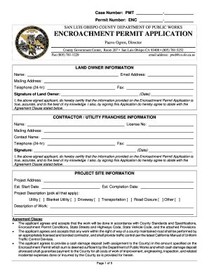 Fillable Online Slocounty Ca Encroachment Permit Application County