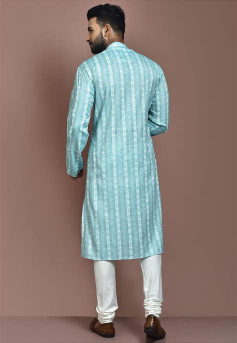 Woven Cotton Jacquard Kurta Set In Sky Blue MAM348