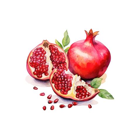 Premium Vector Watercolor Pomegranate Fruit And Slices Vector