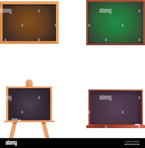 Wooden Chalkboard Icons Set Cartoon Vector Black And Green Blackboard