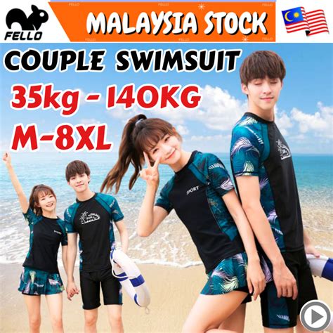 🇲🇾stock Kl Plus Size Couple Swimsuit Women Men Short Sleeve Swimming