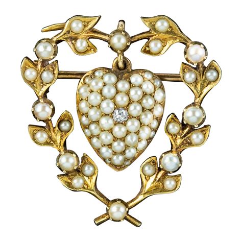 Broche Victorienne Ancienne En Or Carats Opale Grenat Et Perle