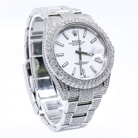 Rolex Datejust 41mm 126300 Iced Out White Stick Dial Oyster Bracelet