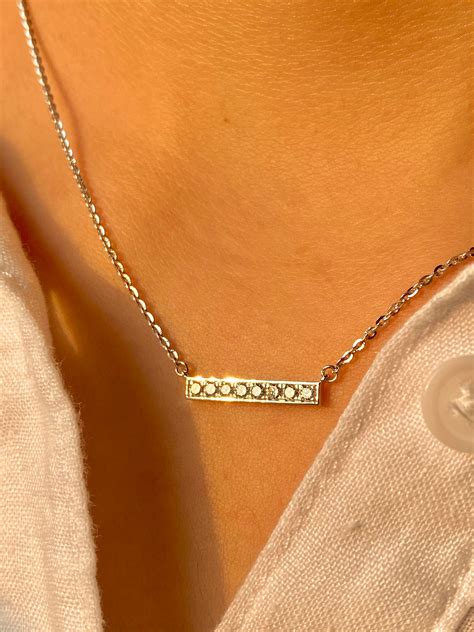 Horizontal Bar Diamond Necklace 14 Kt Solid Gold Diamond Etsy