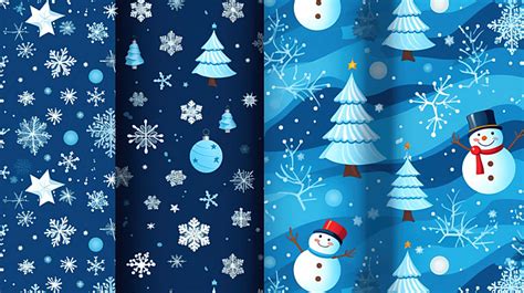 Set Of Christmas Seamless Patterns Vector Holiday Blue Backgrounds With