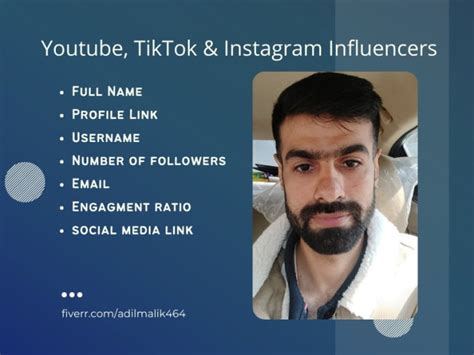 Provide Instagram Tiktok Youtube Influencers Data By Adilmalik464