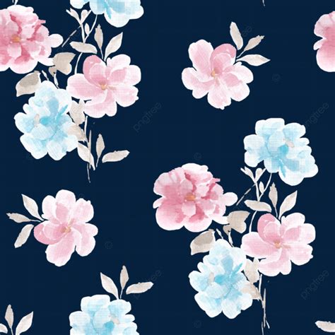 Soft Blue And Pink Anemone Watercolor Flower Seamless Pattern Pattern