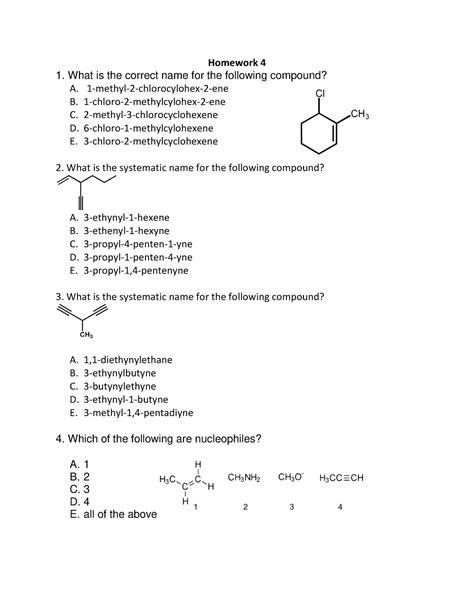 Alkene And Alkyne Reaction Worksheet Homework What Is The Correct