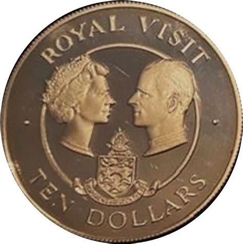 10 Dollars Elizabeth II Royal Visit Cayman Islands Numista