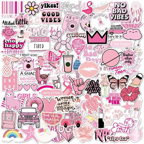 Vsco Stickers 100 Pack Pink I Cute Stickers Waterproof 100 Vinyl Stickers I Vsco Girls Stuff