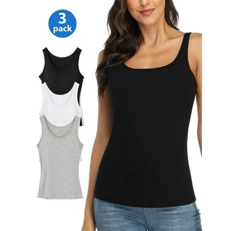 3 Pack Womens Camisole With Built In Bra Tank Tops For Layering