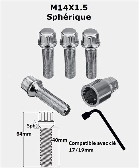 Vis Antivol De Roues M X Longueur Filetage Mm Sph Rique