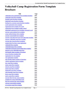 Fillable Online Volleyball Camp Registration Form Template Brochure