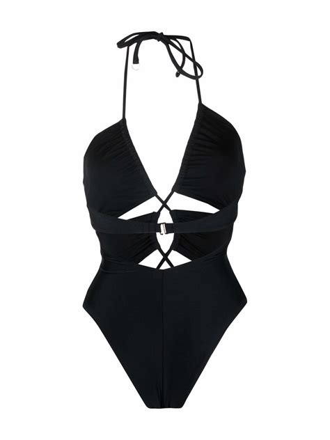 Noire Swimwear Cut Out Halterneck Swimsuit Black Farfetch Ao