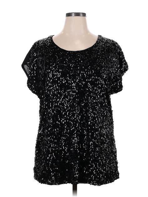 Prettyguide 100 Polyester Black Short Sleeve Blouse Size Xl 55 Off