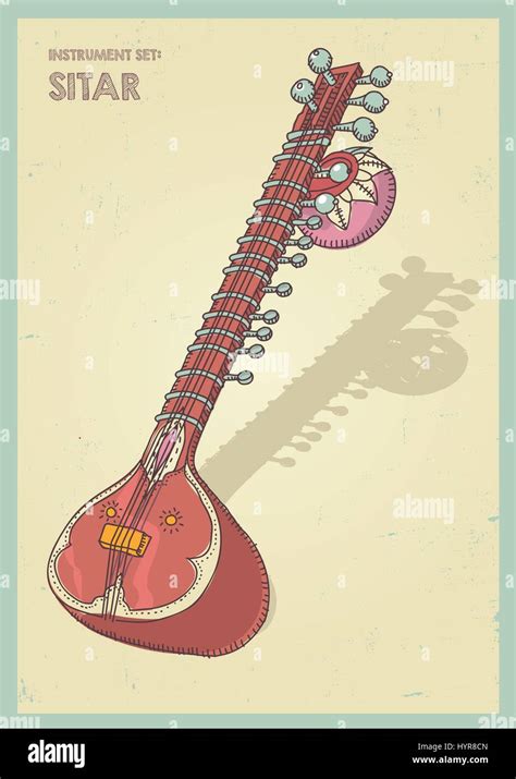 Vector Hand Drawing Colored Sitar Illustration Stock Vector Image And Art