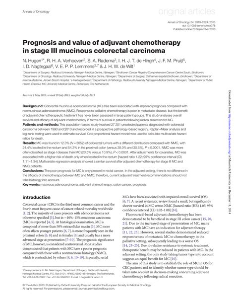 Pdf Prognosis And Value Of Adjuvant Chemotherapy In Stage Iii