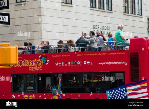 Double Decker Tour Bus at Intersection, NYC Stock Photo - Alamy